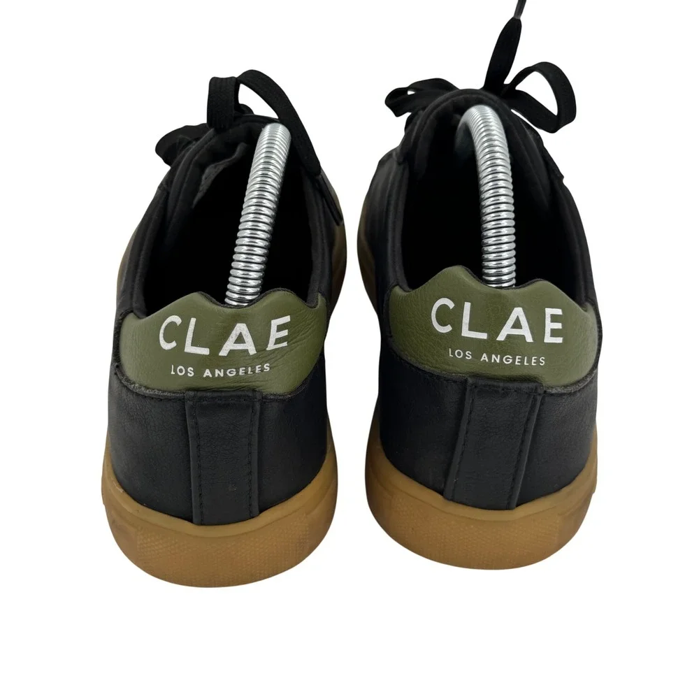 CLAE Bradley Vegan Leather Sneakers Black Olive Gum Sole Casual Shoes Mens 8